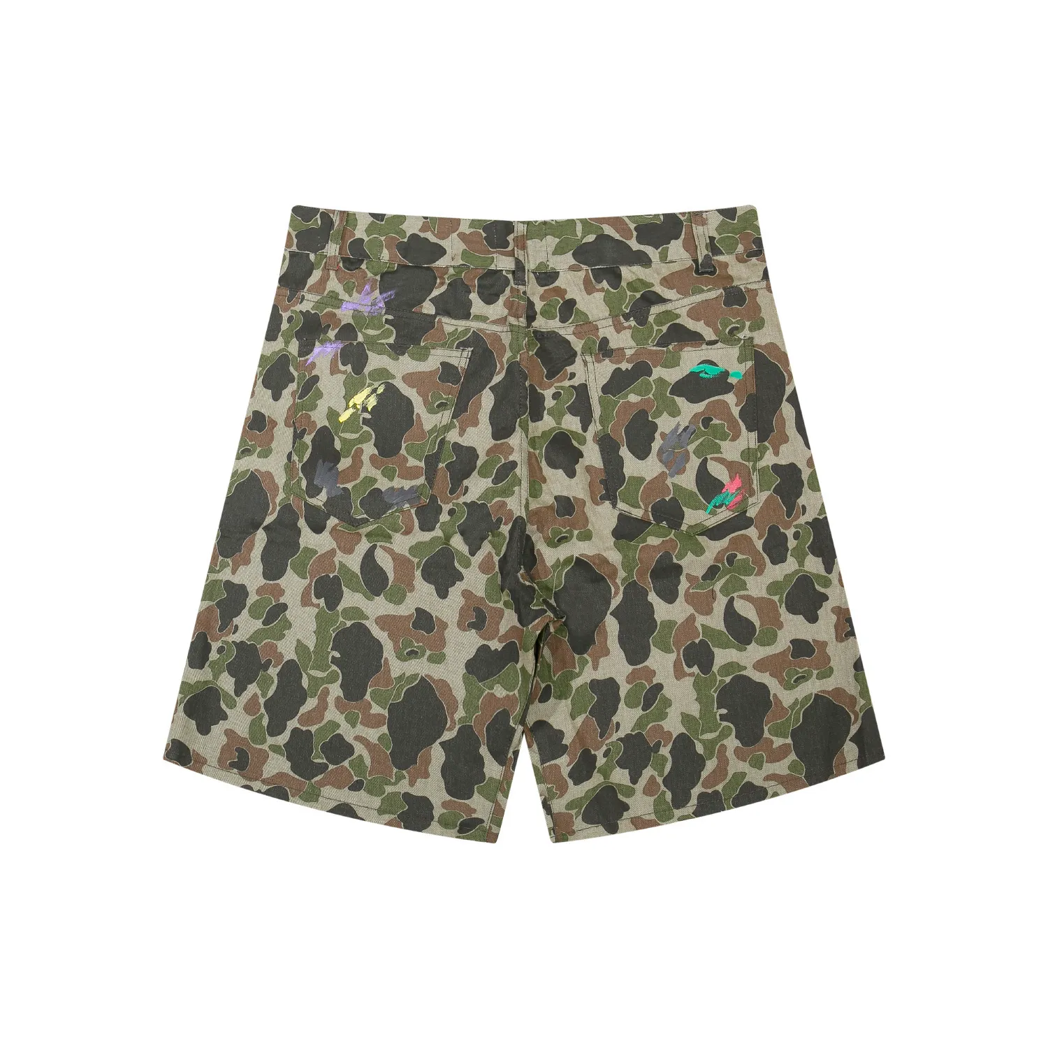 661#Gallery Dept New Hand-painted Ink Washed Overalls Camouflage Shorts Beauty Trendy Shorts Casual Five-Fifth Pants Camouflage Color S~XL P200